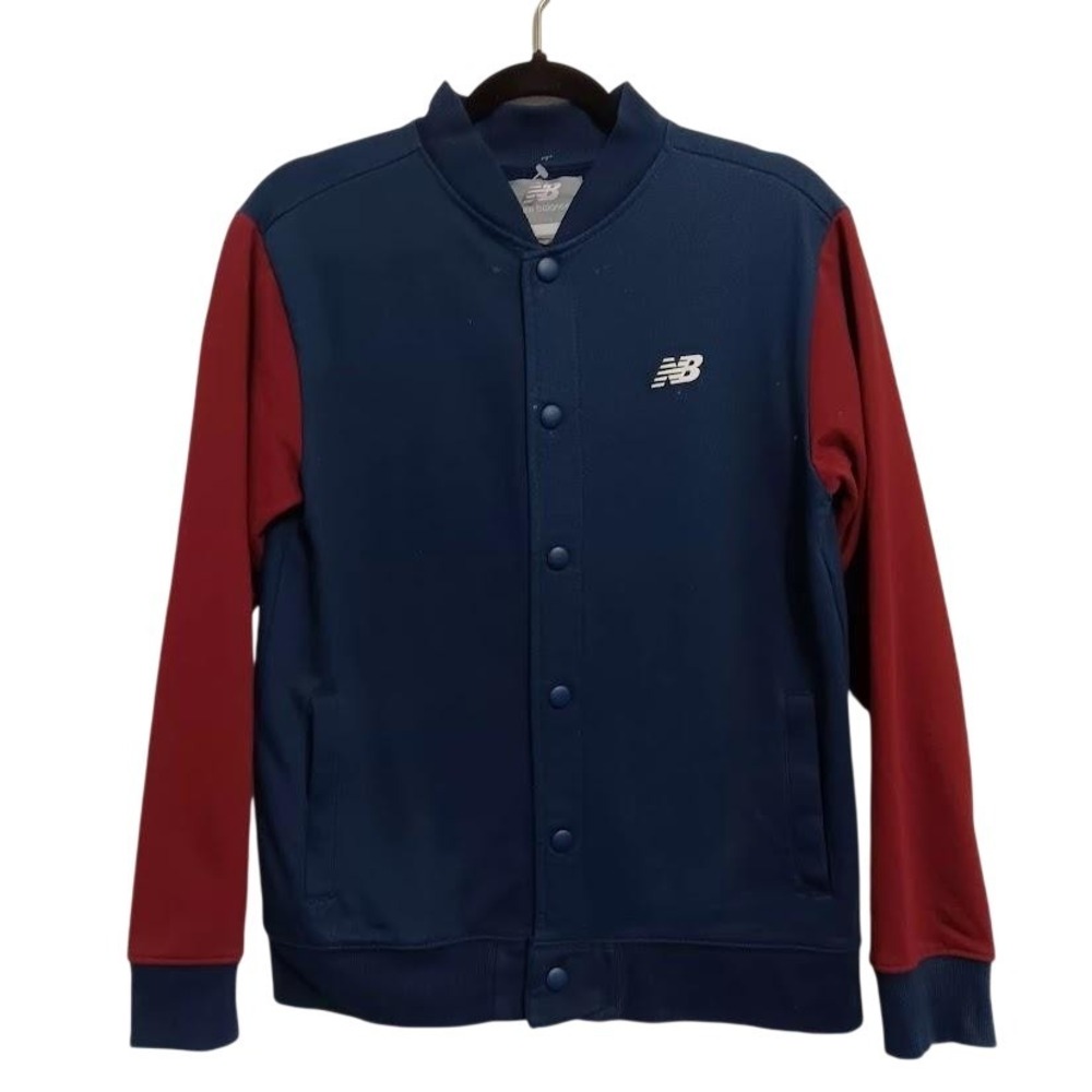 New Balance Jacket Boys XL 18/20 Blue Red Varsity Fleece Snap Front Colorblock